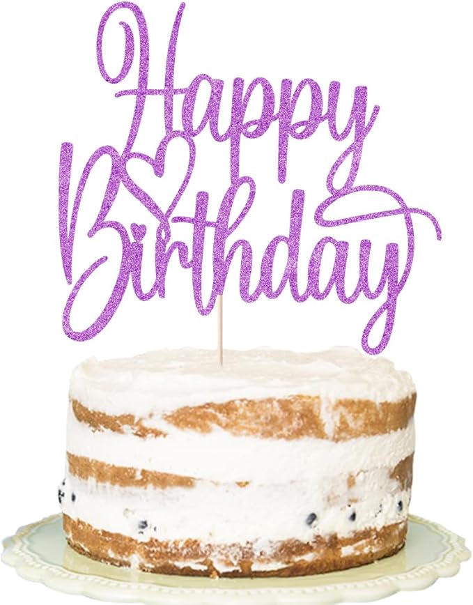 Handmade Glitter Happy Birthday Cake Topper- Happy Birthday Cake Decor,Fabulous Cake Decoration，Anniversary Party Decoration Supplies (purple)