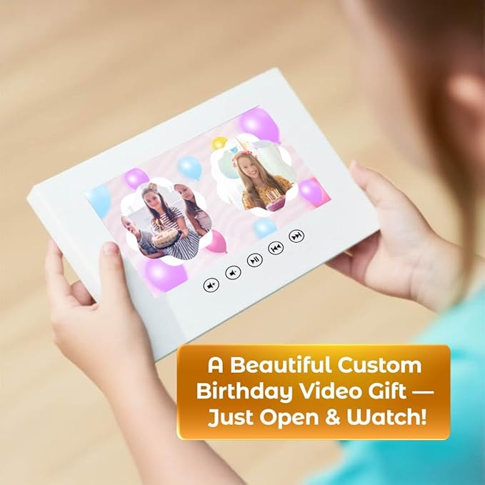 Digital Video Card for Girls Birthday – Personalized with Your Photos – Slideshow Greeting Gift – 7” Screen, 256MB Storage, Rechargeable Battery