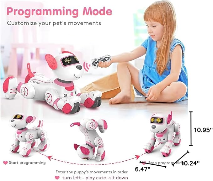 VATOS Remote Control Robot Dog Toy for Kids - Interactive Touch & Follow 17 Functions Robot Dog Pet, Programmable Smart Walking Puppy Intelligent Dancing RC Robot Toys for Girls 3-12 Birthday Gifts