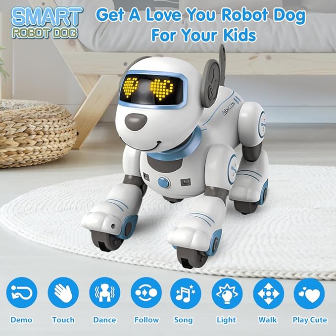 VATOS Remote Control Robot Dog Toy for Kids - Interactive Touch & Follow 17 Functions Robot Dog Pet, Programmable Smart Walking Puppy Intelligent Dancing Dog Robot Toys for Girls 3-12 Gifts