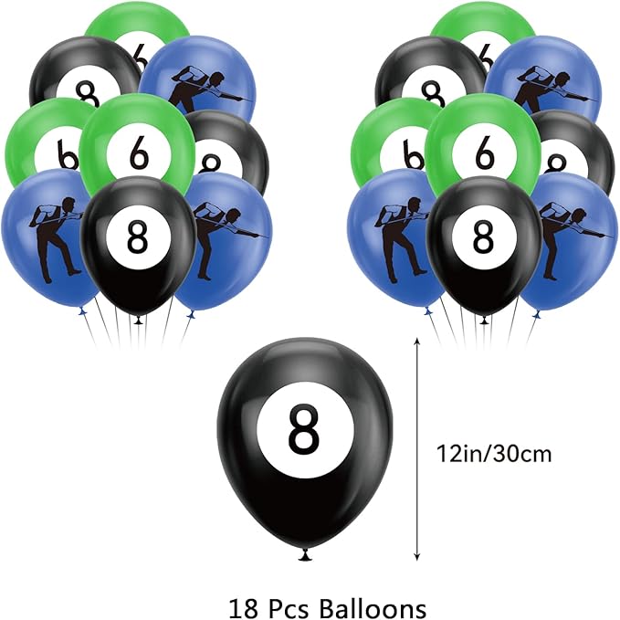 Billiards Party Decorations Billiards Birthday Party Supplies Includes Billiards Happy Birthday Banner, Cake Topper, Cupcake Toppers, Balloons for Billiards Theme Party Sports Party