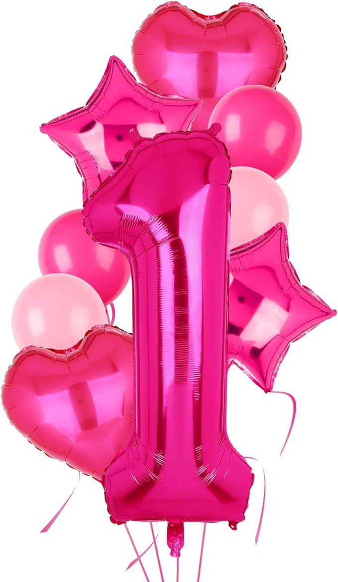 40 Inch Number Balloons Hot Pink 1 Anniversary Event Celebration Bachelorette Cowgirl Let's Go Girls Pink Themed First 1st Birthday Party Decor Supplies 9 Pcs
