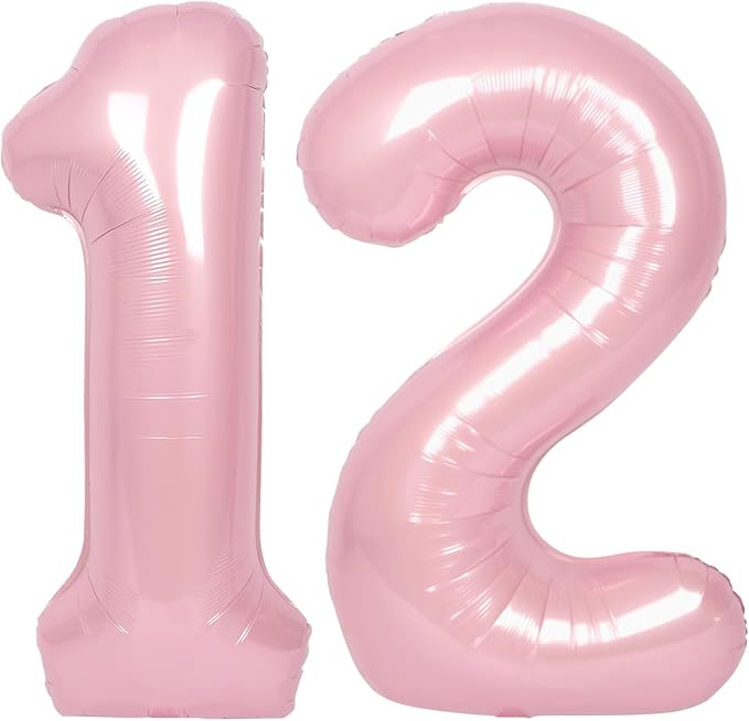 SUWEN 40 Inch Pink Large 12 Number Balloons Big Foil Helium Number Balloons 0-9 Jumbo Happy 12th Mylar Birthday Party Decorations for Girl or Women 21 Anniversary Party Supplies