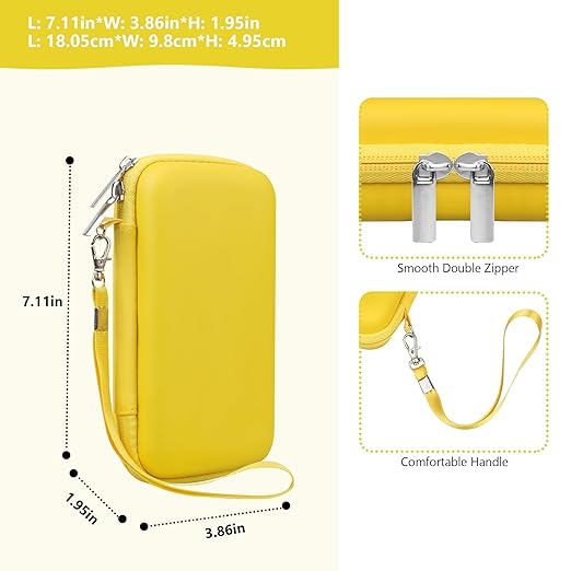 Supmay Hard Travel Case for My Arcade Pac Man Pocket Player Handheld Game Console, Portable Video Game System Handheld Game Protection Case with Mesh Pocket for Batteries and USB-C Cable, Yellow