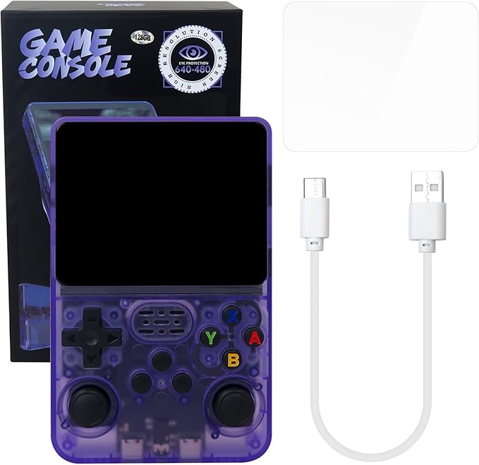New Upgraded R36S Retro Handheld Game Console with 128G 3.5 Inch IPS Screen Built-in 15000+ Classic Games Open Source Linux System Portable Pocket Video Player (Purple)