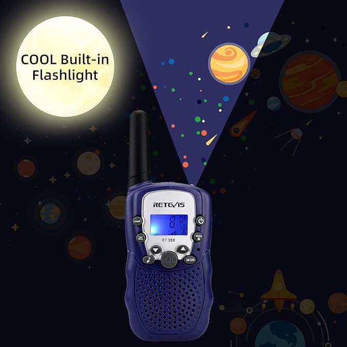 Retevis RT388 Kids Walkie Talkies, Toys for 6-12 Year Old Boys Girls, Walkie Talkies for Kids 22CH 2 Way Radio, VOX Flashlight LCD Backlit, Toys Gifts for Easter Basket Stuffers(Dark Blue,1 Pair)