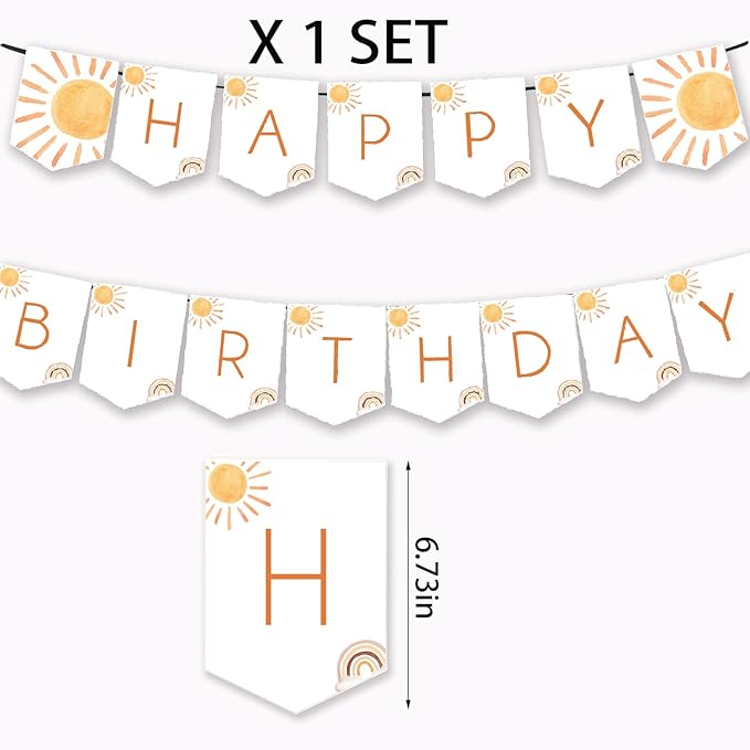 Boho Sun Birthday Banner - First Trip, Around The Sun, Boho Hippie Sunshine, Baby Shower Party Supplies & Decorations