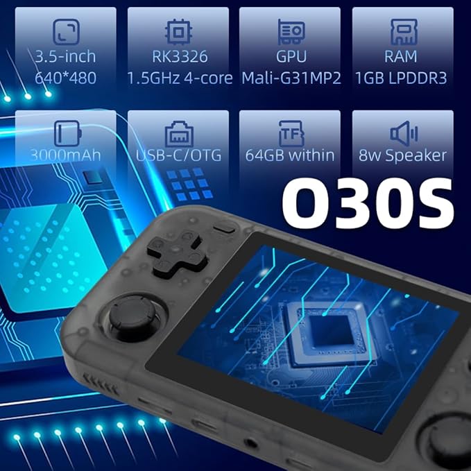 O30S Handheld Game Console 3.5-in 640*480 IPS OCA Screen 3000mAh Linux-opensource RK3326 o30s with Portable Case T-Black