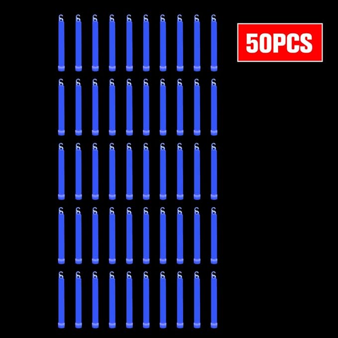 novelinks 50 Pcs 6'' Premium Glow Sticks Bulk - Ultra Bright Large Glow Necklaces Light up Glow in The Dark , Emergency Glow Sticks, Long-lasting Lighting Waterproof(Blue)