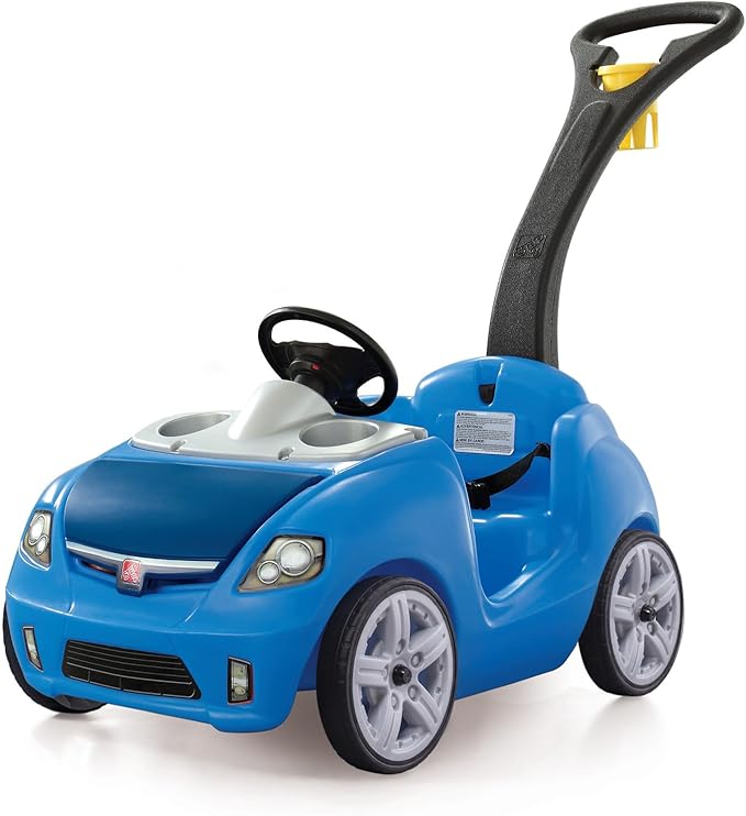 Step2 Whisper Ride II Kids Push Car, Ride-On Car with Seat Belt and Horn, Toddlers and Preschoolers Ages 18 Months–4 Years, Max Weight 50 lbs., Quick Fold Handle, Stroller Alternative, Blue