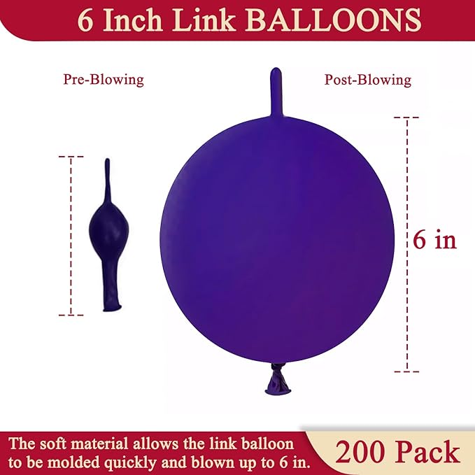 200 Pcs Linking Balloons 6 Inch Link Balloons for Birthday Wedding Party Festival Decorations (Purple)