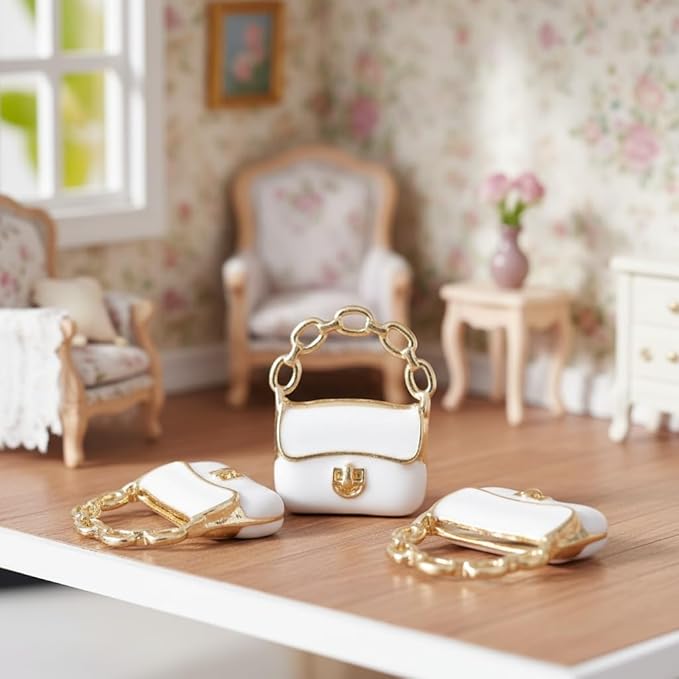 3Pcs Miniature Handbag Doll House Bags Decorate Doll Handbag Miniature Bag Model Mini Packet Chain Wallet Purse Spacer Charm Jewelry DIY Crafts Charm Tiny Purse