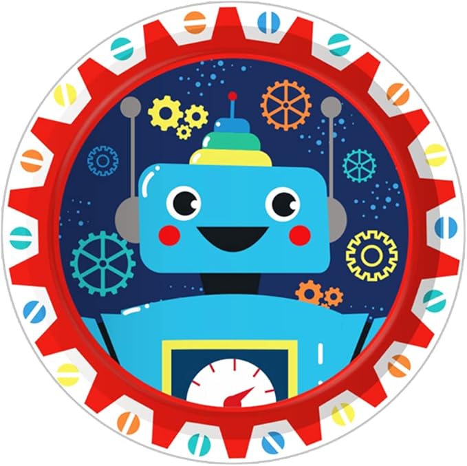 Robot Party Plates and Napkins for 24 Guests 64 Pcs Robot Birthday Party Supplies Disposable Tableware Set Robots Paper Plates Napkins for Robots Theme Birthday Party Supplies