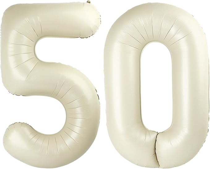 40 Inch Balloon 50 Numbers, Foil 40 Inch Cream 50th Birthday Party Decoration for Men & Women, Big Number Balloons Party Supplies for Engagement Wedding Anniversary