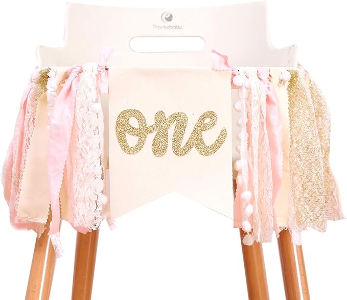 Highchair Banner 1st Birthday - Pink Happy Birthday Banner Party Decorations for First Birthday,Best Princess Photo Props for Baby Girl(Swan)