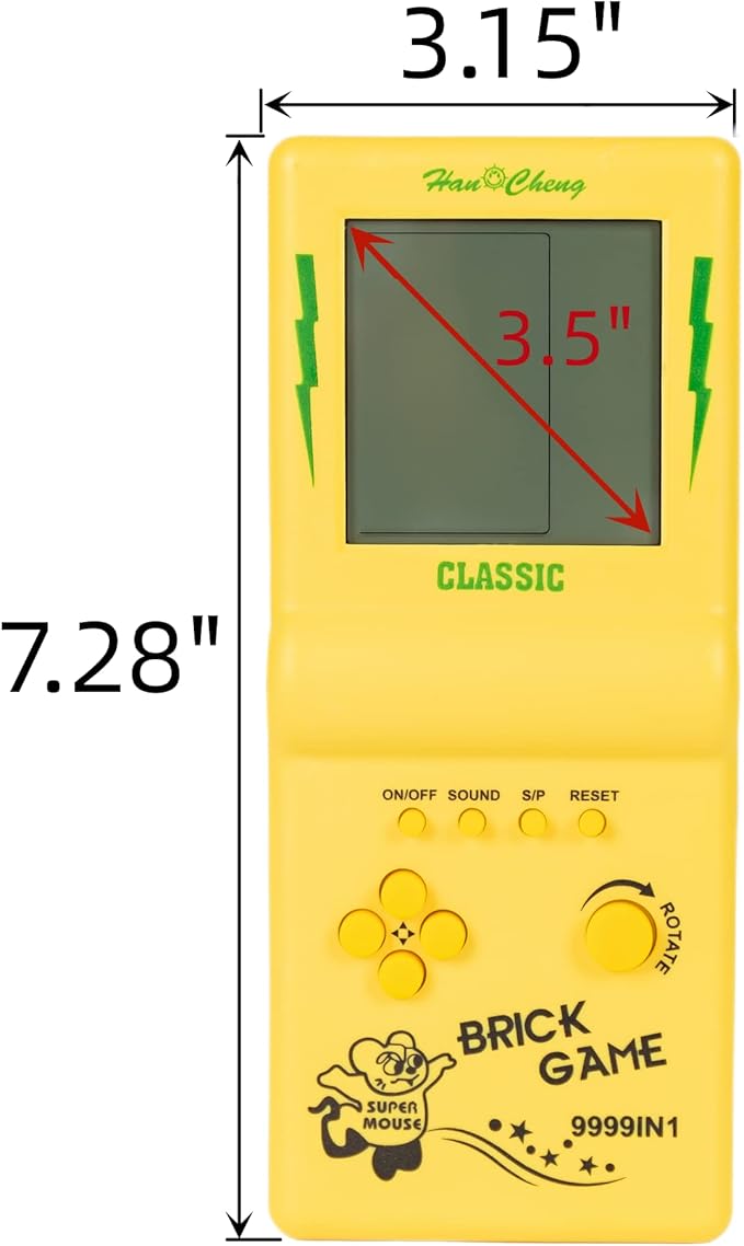 Retro Handheld Brick Game Console,Tank/Racing/Building Block Game,3.5-inch Large Screen,Built-in 23 Games (Yellow)