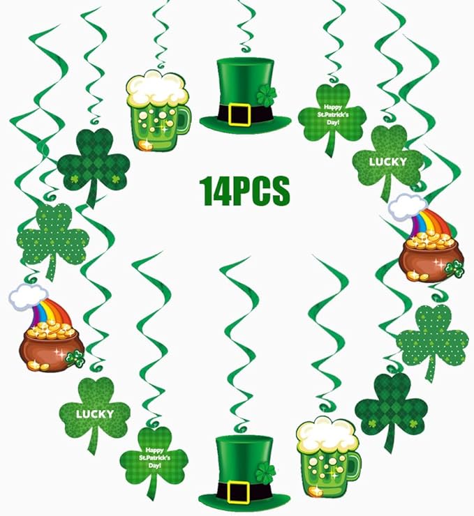 St Patricks Day Decorations Pre-Assembled Shamrock Lucky Banner Garlands Clover Hanging Swirls Irish Decor for Home Saint Patrick Party Supplies
