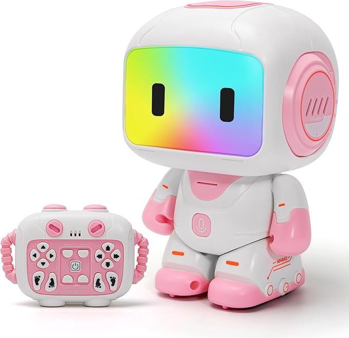 GILOBABY Programmable RC Robot Toy for Girls, Rechargeable STEM Astronaut w/LED Face, Voice Recording, Dancing, Remote Jetpack, Gift for 4 5 6 7 8 Year Old Kids（Pink）