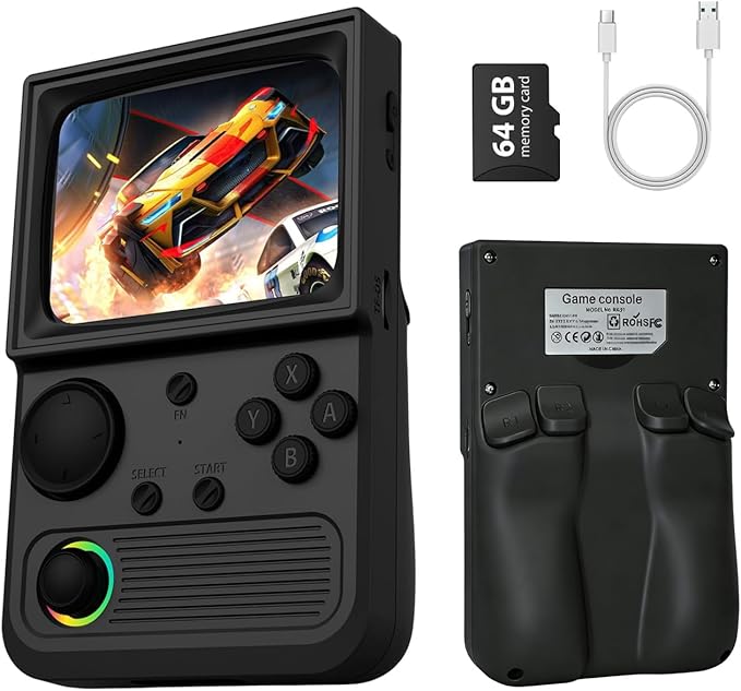 Retro Game Console R36T Handheld Game Console with 64GB Preloaded Games, Support WiFi Networked Fighting, 3.5" IPS Screen, Portable Emulator for Family, Adults & Nostalgic Players (Black R36T 3.5")