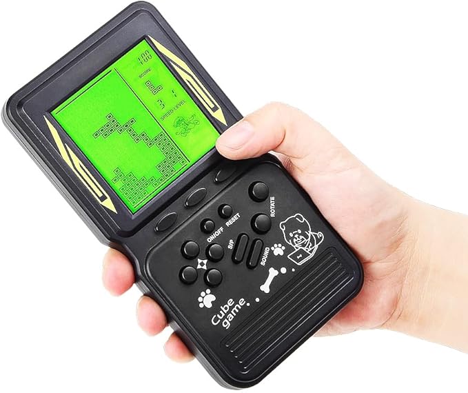 CZT New Retro Block Game Console Green Backlight Large Screen More Convenient for Playing Games Classic Nostalgia Puzzle Built-in 999 in 1 Brick Game Children's Gift (Black)
