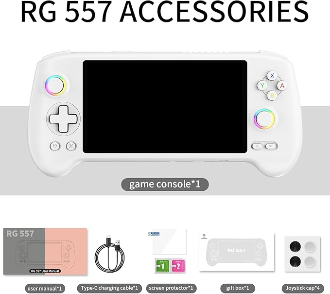GiipGoop RG557 Retro Handheld Game Console RG557 Android Handheld Console RG557 Retro Emulator, 5.48" AMOLED, Dimensity 8300, Android 14, WiFi 6E & BT 5.3, Hall Joystick White