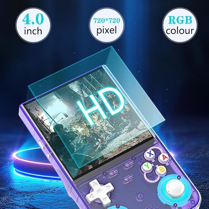 New R36 Ultra Handheld Game Console, 4" IPS Screen Portable Video Game Console , Built in 64G Card & 20000 Games, Linux System Support WiFi Bluetooth (Purple,64G)