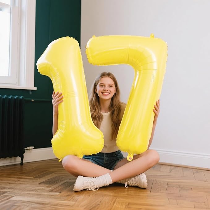40 Inch Macaron Yellow Balloon Number 7 First Birthday Jumbo Mylar Foil Helium Balloon for 17 27 37 Birthday Digital for 70th Party Wedding Anniversary Party Decorations