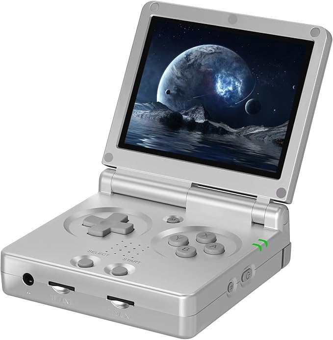 RG35XXSP Handheld Clamshell Games Consoles Built-in 64G+128G TF Card 8000+ Games Portable Style Flip Hand Held Game Video Consoles Linux System with Case (Silver)