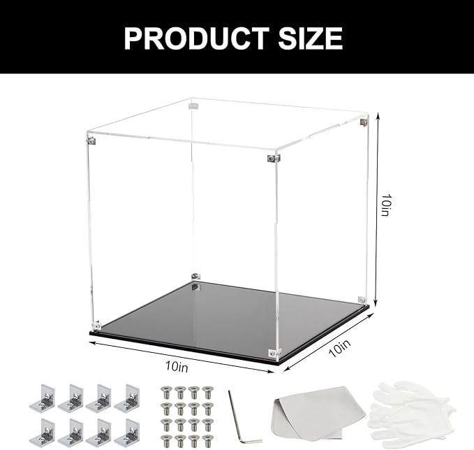 Self-Assembly Acrylic Clear Display Case, Sturdy Acrylic Display Box Cube Collectibles Show Box, Removable Countertop Box for Collectibles Doll Helmet Basketball Home Organization, 10x10x10Inch