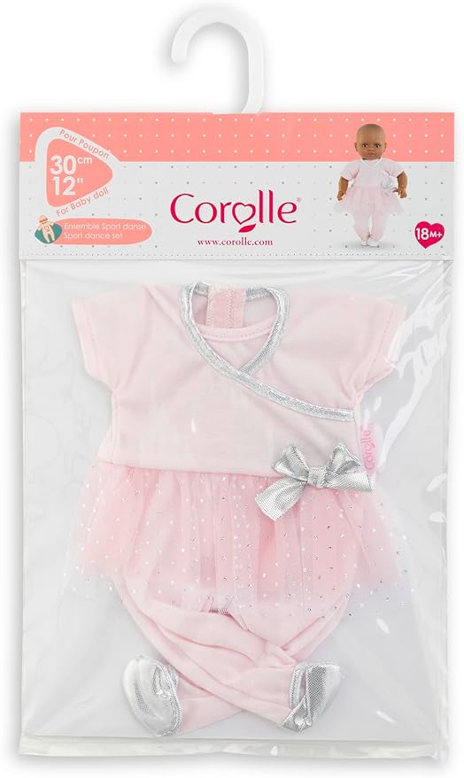 Corolle Sport Dance Baby Doll Outfit Set - Premium Baby Doll Clothes for 12 inch Dolls - Mon Premier Poupon Accessories - Pink Dress for 12" Dolls - Easy Self-Adhesive Closures