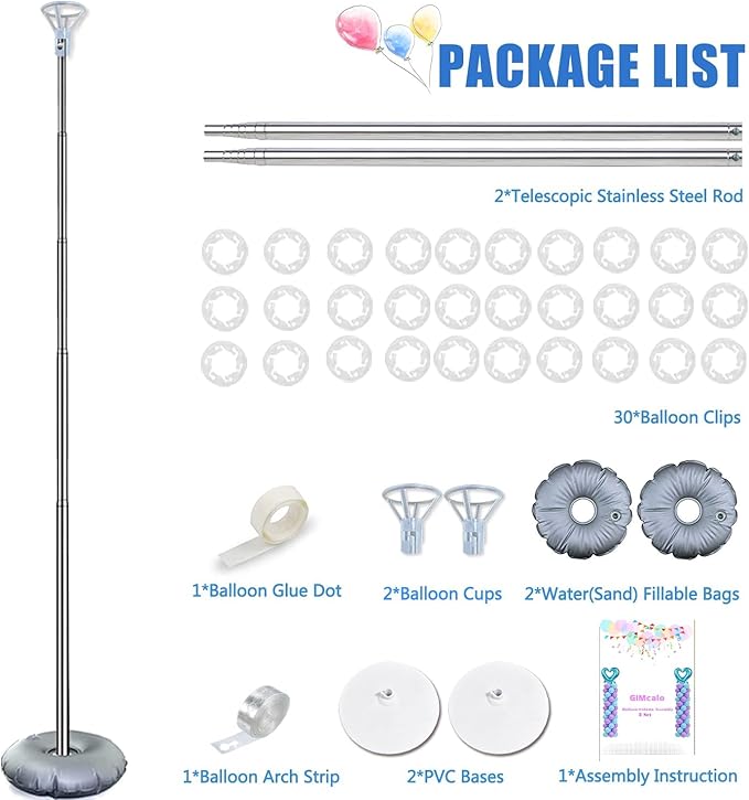 Balloon Column Stand Kit Set of 2, 7ft Height Adjustable Balloon Arch Kit, Metal Telescopic Pillar Balloon Stand, Birthday Party, Graduation, Wedding Christmas Decorations