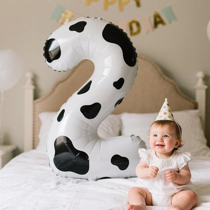 40 Inch Cow Print Balloon Number 2 Giant Two Balloons Number Birthday Decorations, 2nd 12 20 21st Party Celebration Decorations Digital Balloon Wedding Anniversary Party Supplies