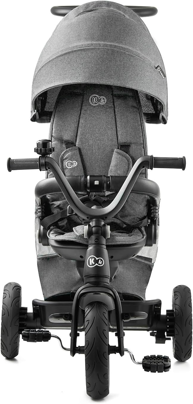 Kinderkraft EASYTWIST Trycicle for Kids Toddlers, Trike 5-in-1, Swivel seat 360° Rotation, Waterproof Material with UPF50+ Filter, Adjustable Parent Handle, Gray