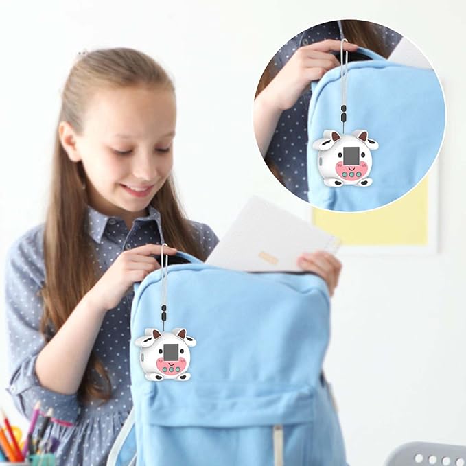 Silicone Protective case for Punirunes Interactive Digital Toy, Cute Cartoon Cow Design Skin Sleeve for Punirunes Electronic Pets Machine, with Lanyard Easy Carry,Scratch Shock Protection (White)