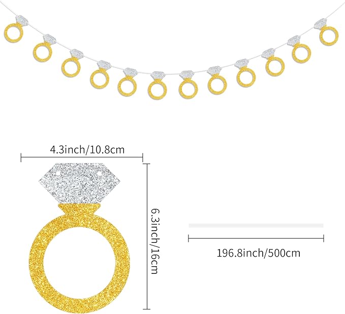 Diamond Ring Banner Engagement Banner Bachelorette Party Banner Decoration Glittery Gold and Silver Diamond Ring Garland for Bachelorette Party, Engagement, Bride to Be, Bridal Shower, Wedding Decorations