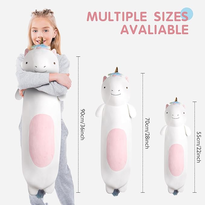 36” Long Unicorn Plush Body Pillow, Giant Cute Colorful Unicorn Stuffed Animals, Large Unicorn Squishy Soft Plushies Toy, Gifts for Kids Girls and Boys, Birthdays ﻿
