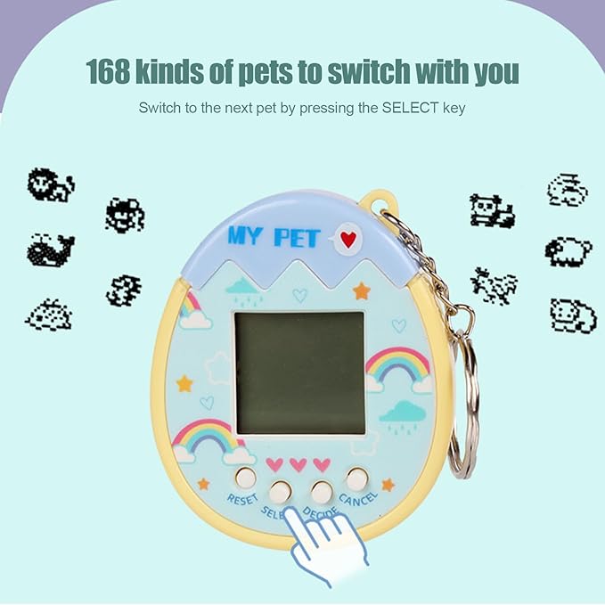90s Toys Nostalgia, Game Machine with Keychain, Circular Design Compressive and Anti Drop Technology Equipped Multiple Game Modes, Digital Pet for Children Adult (Blue)