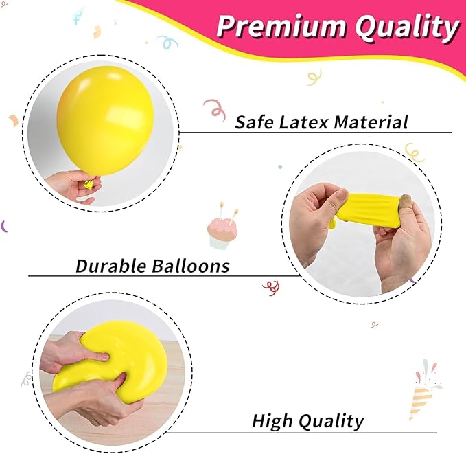 Pink and Yellow Balloons,12 Inch Maca Hot Pink Yellow Confetti Balloons with Ribbon,for Girls Peach Birthday Baby Shower Engagement Party Decorations