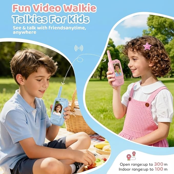Kid Walkie Talkies for Kids 2 Pack, Long Range Rechargeable Walkie Talkies for Kids with LCD Screen & Earpieces, for Outdoor Adventures, Camping, Hiking, Birthday