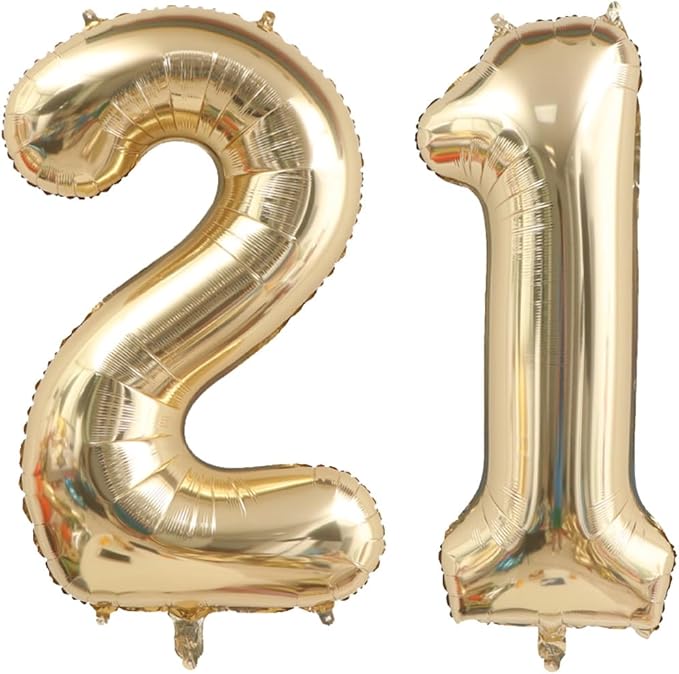 40 Inch Light Gold 21 Number Balloons White Gold Giant 12 Foil Mylar Helium Large Digital Balloon Champagne Gold Birthday Numbers Jumbo Balloons 12th or 21st Anniversary Party Decorations Supplies