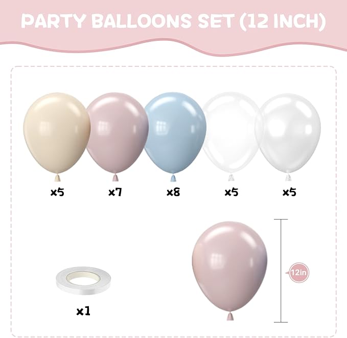 Pink and Blue Balloons, 12 inch Retro Blue Pink White Clear Party Balloon For Birthday Baby Shower Gender Reveal Party Decorations