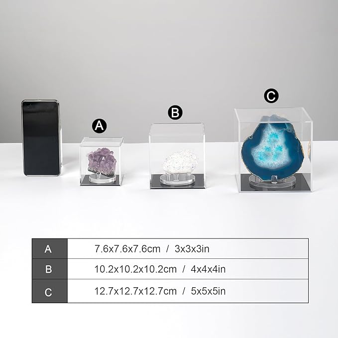 Clear Acrylic Simple Self-Assembly Display Box with Black Base, Removable Figures Toys Props Display Riser Stand, Cube Countertop Decorative Storage Box for Home Organization, 5x5x5Inch