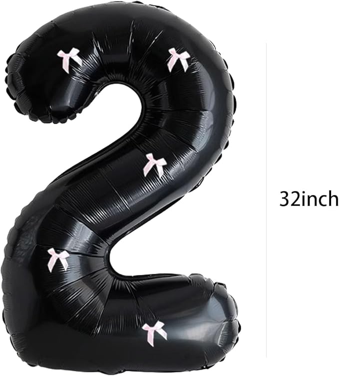 PLAP Birthday Number Balloon Bow Black Party Supplies 32 "Birthday Number Decoration (Black pink number 2)