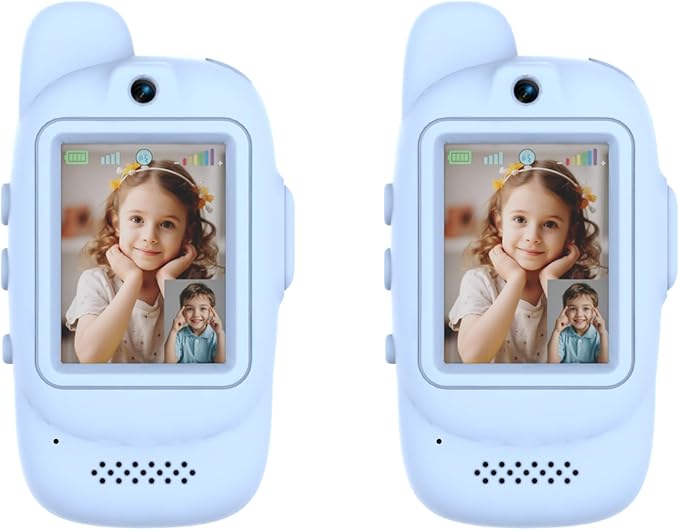 Video Walkie Talkies for Kids, Handheld 2 Pack Rechargeable Kids Video walkie talkies,Long Range Ideal for Family Games, Outside, Camping, Hiking (2 Pack Sky Blue -II Gen)
