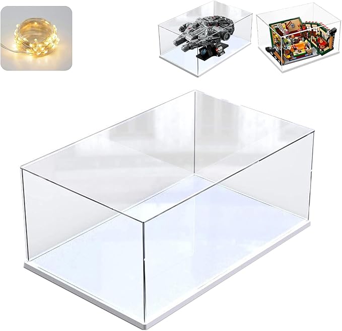 Thickened Clear Acrylic Display Case for Lego 75375 Millennium Falcon 75380 21319 Central Perk 42204 Collectibles for Shoes Transparent Box for Lego Display with Light, White Inside 13.8 x 9.8 x 5.9in