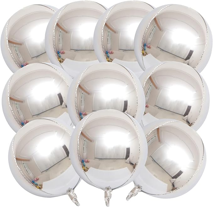 KALOR 10 Pcs 22 Inch Silver Mylar Balloons, Large 4D Giant Round Foil Balloon Big Mirror Metallic Balloons for Birthday Party Baby Shower Gender Reveal Supplies