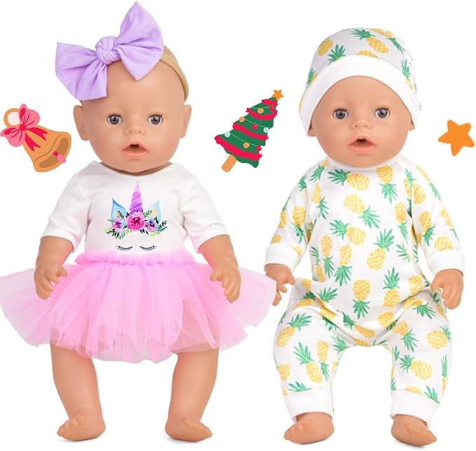 Baby Doll Accessories, 5 Set of Doll Clothes, Dress, Bodysuits Outfits for 15 Inch to 18 Inch Dolls, 15 Inch Baby Dolls, 11 PCs in Total Doll Clothes and Accessories