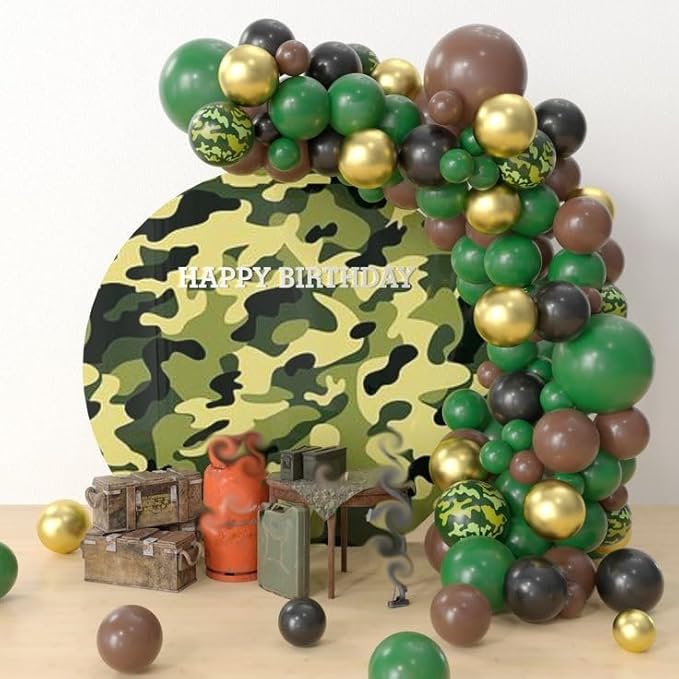 Paready Green and Brown Balloons, 50 Pcs Dark Green Black Confetti Balloon Retro Coffee Metallic Balloons Helium for Boys Camping Game Army Jungle Theme Camo Birthday Baby Shower Party Decorations