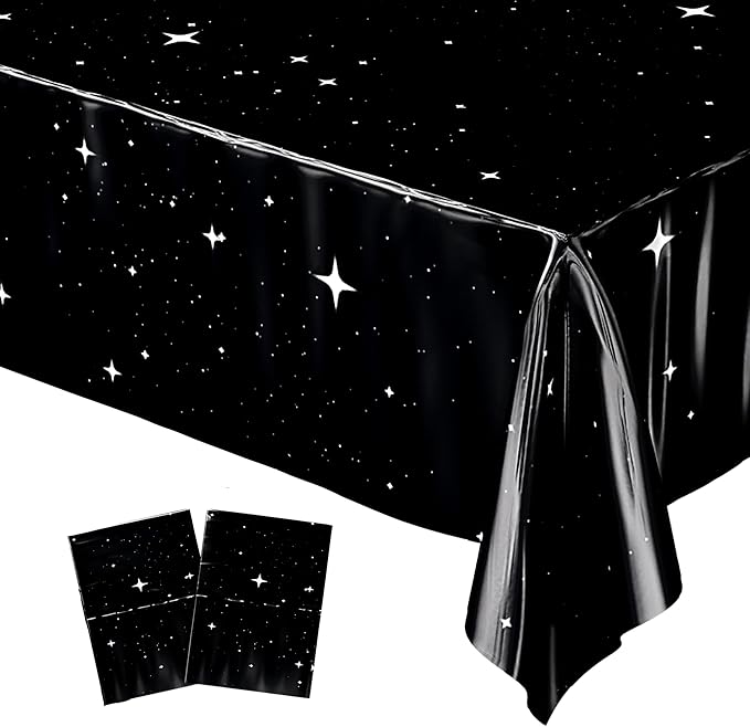 Blue Orchards Space Party Table Covers (Pack of 2) - 54"x108" XL - Space Theme Party Supplies, Stars Birthday Party, Galaxy Tablecloth Plastic, Outer Space Table Cover, Night Sky Tablecloth