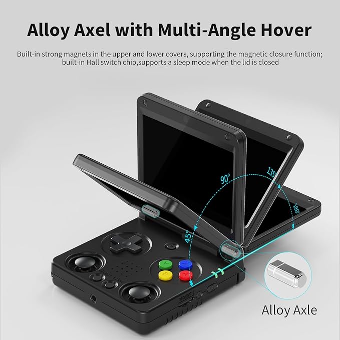 Anbernic RG34XXSP Foldable Retro Handheld Game Console , 3.4 Inch IPS Screen Linux System Built-in 64G TF Card 5000+ Games Handheld Emulator Support 5G WiFi Bluetooth TV Output(Black)